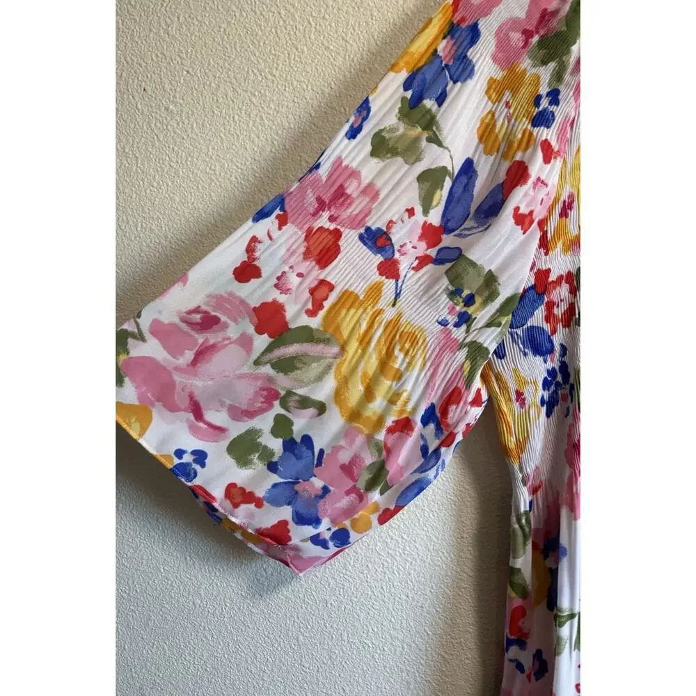 Floral And Ivy Floral Gathered V-neckline Colorful Flowy Babydoll Top Size 2X - Picture 5 of 10